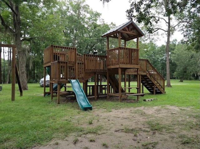 view of play area with a yard