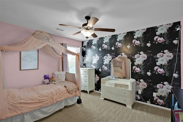 bedroom featuring carpet floors and ceiling fan