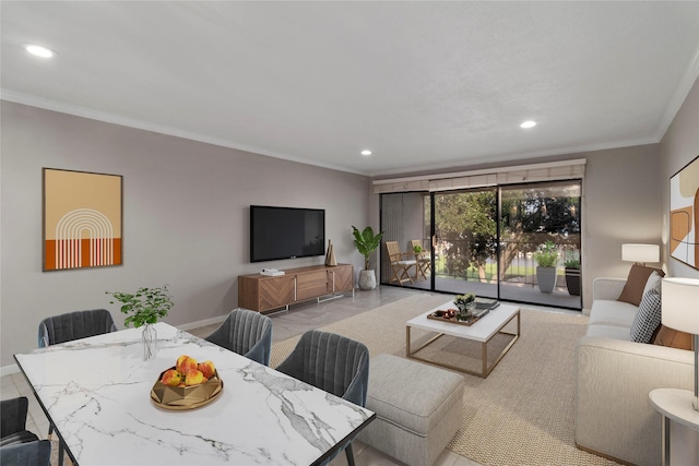 living room featuring ornamental molding