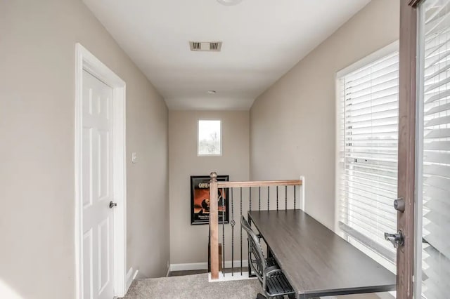 home office with carpet flooring