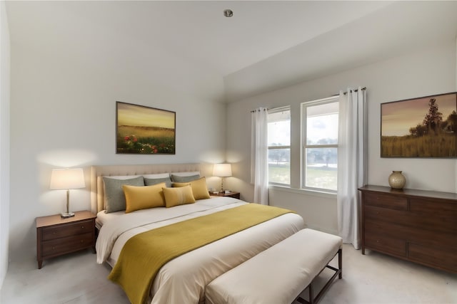 bedroom with lofted ceiling