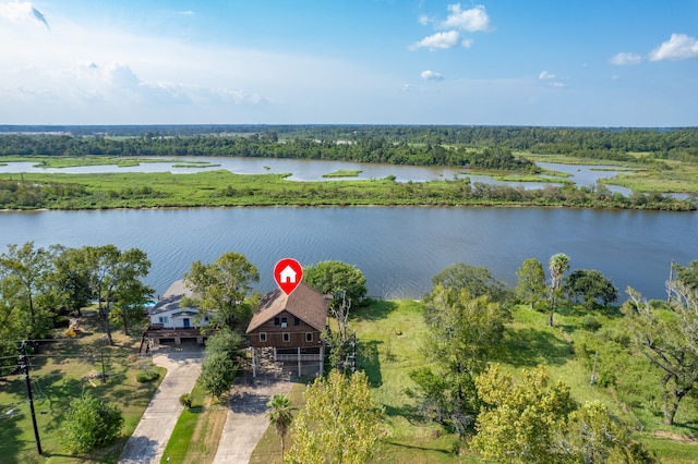 bird's eye view featuring a water view