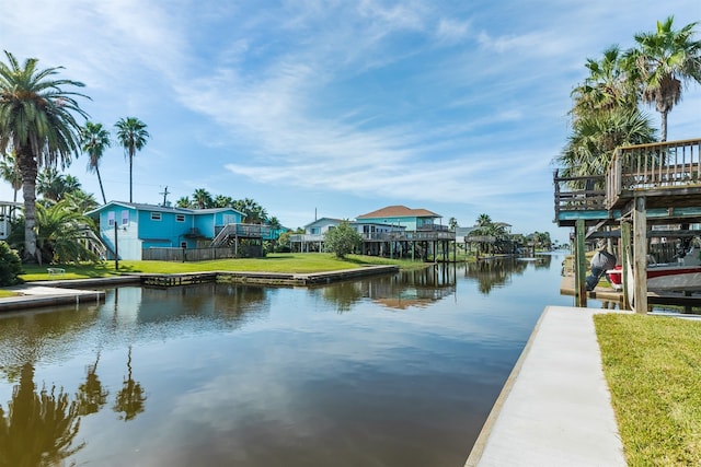 view of water feature with a boat dock