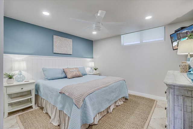 bedroom featuring ceiling fan