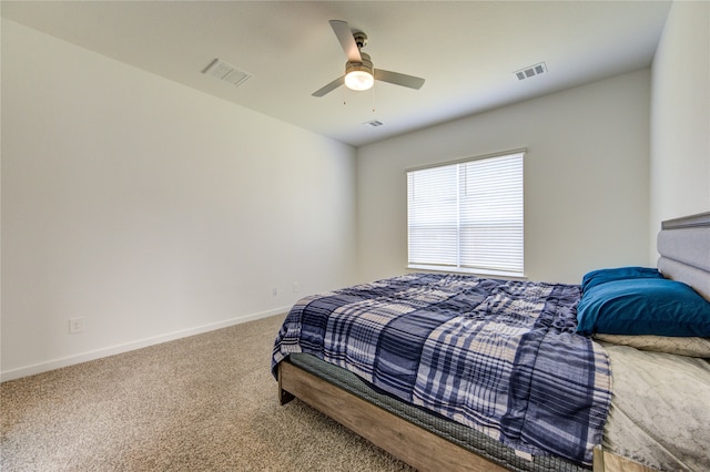 bedroom featuring ceiling fan and carpet floors