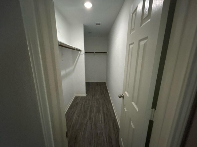 spacious closet featuring dark hardwood / wood-style floors