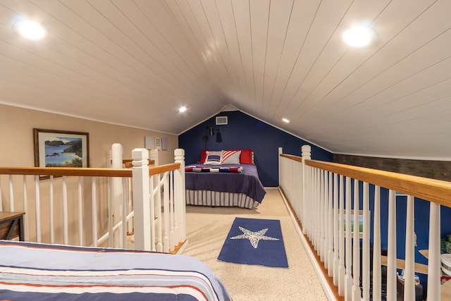 bedroom featuring wood ceiling and vaulted ceiling