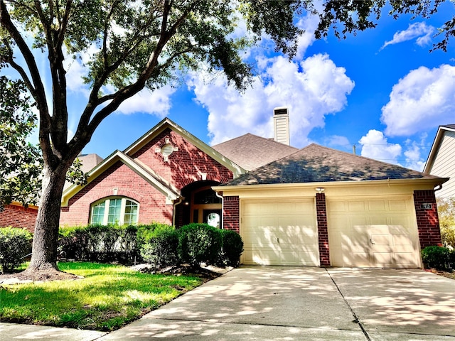 view of front facade featuring a garage and a front lawn