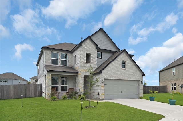 view of front of house with a garage and a front yard