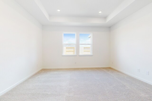 carpeted empty room featuring a raised ceiling