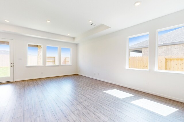 empty room with a healthy amount of sunlight and light hardwood / wood-style floors