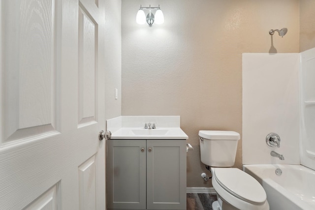 full bathroom featuring vanity, toilet, bathing tub / shower combination, and wood-type flooring