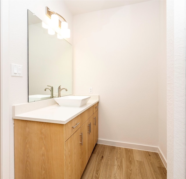 bathroom with vanity and wood-type flooring