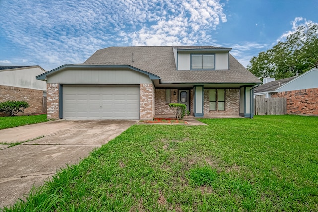 view of front facade with a garage and a front yard