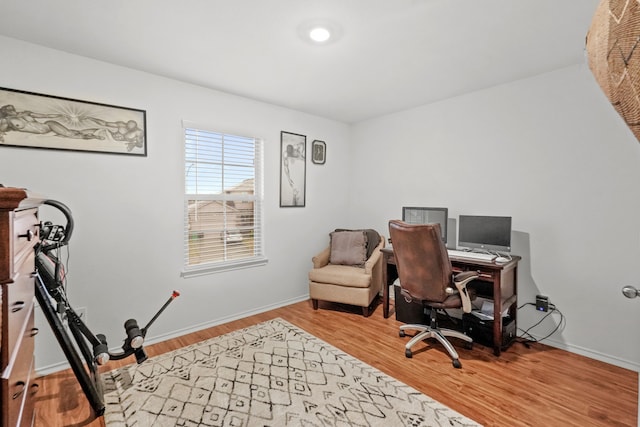 office area with light hardwood / wood-style flooring