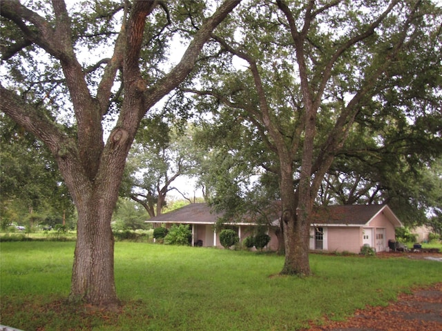 single story home featuring a front lawn