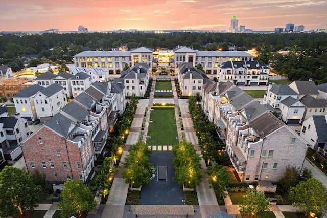 aerial view at dusk with a residential view