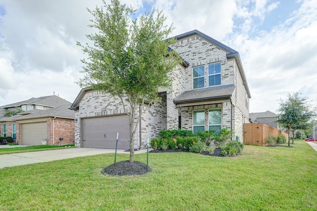 view of front of house with a garage and a front yard