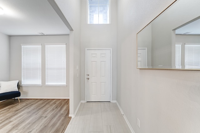 foyer entrance with light hardwood / wood-style flooring