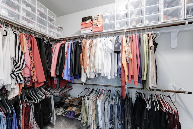 walk in closet with carpet