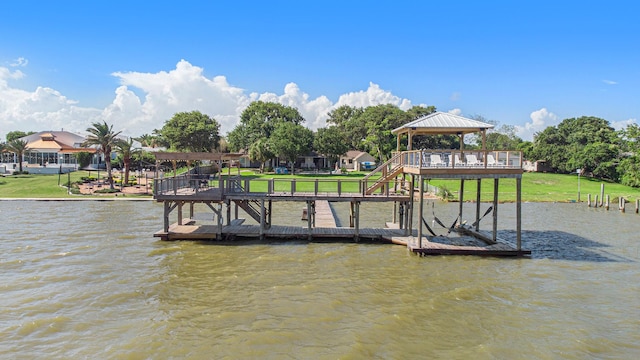 3821 Nasa Rd Unit 1, Seabrook, TX 77586 - dock area featuring a gazebo, a water view, boat lift, and a yard