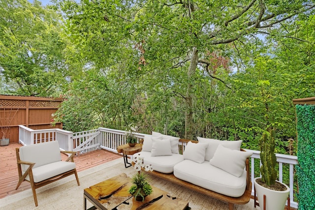 wooden deck featuring an outdoor hangout area