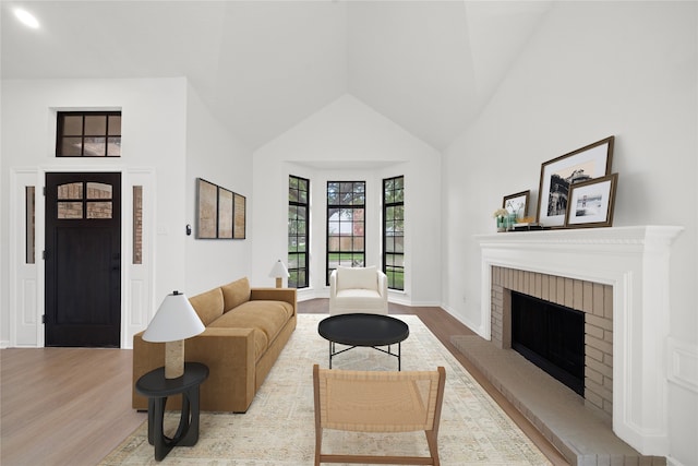 living room featuring a fireplace and light hardwood / wood-style floors