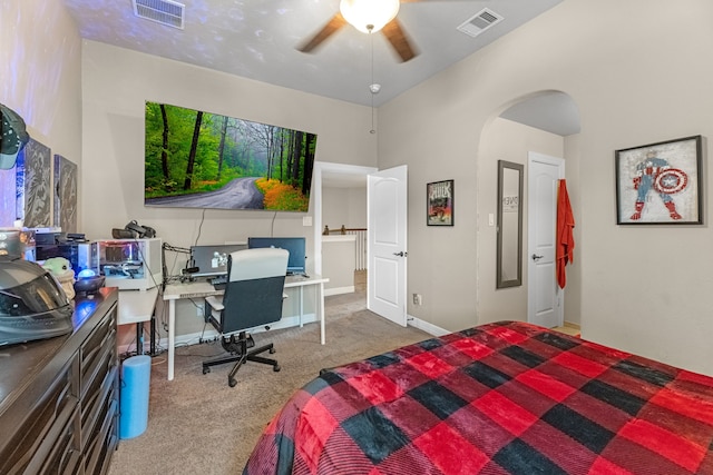 bedroom featuring carpet floors and ceiling fan