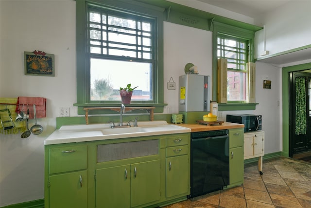 kitchen featuring black appliances and green cabinets