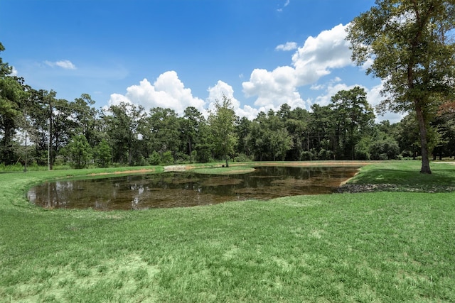 exterior space with a water view and a yard