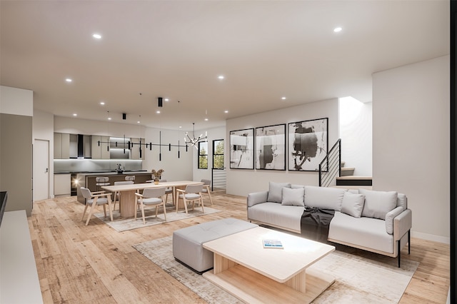 living room with light wood-type flooring