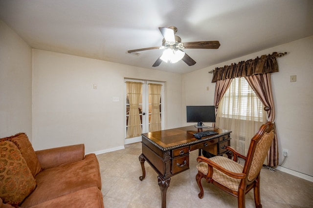 home office featuring ceiling fan