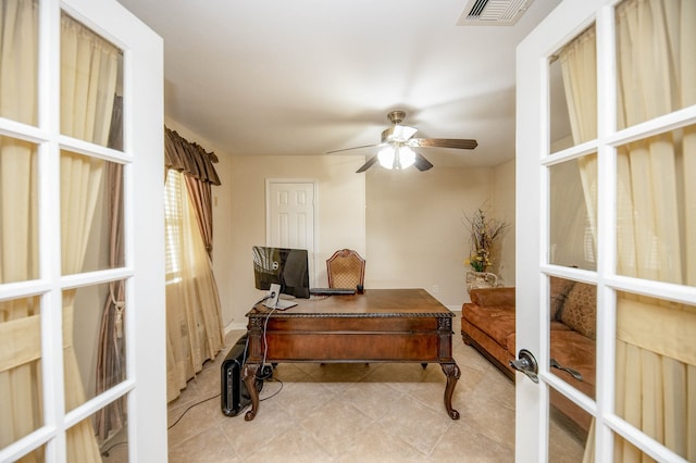 office area featuring ceiling fan