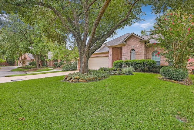 view of front facade featuring a garage and a front lawn