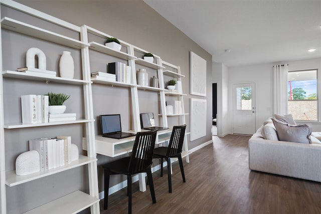 office area with dark hardwood / wood-style floors