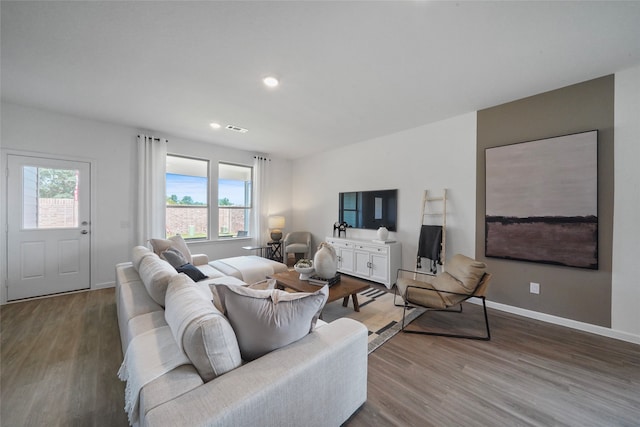 living room with hardwood / wood-style flooring