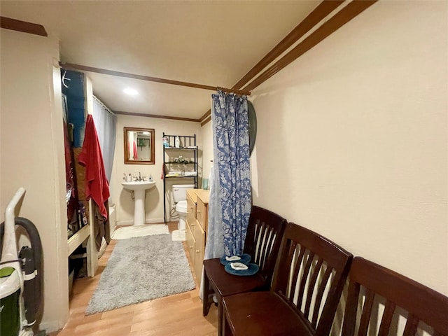 walk in closet with light hardwood / wood-style flooring and sink