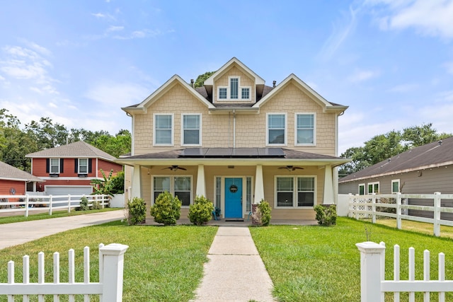 craftsman-style home with a porch and a front lawn