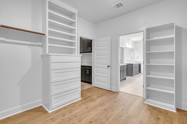 spacious closet featuring light wood-type flooring