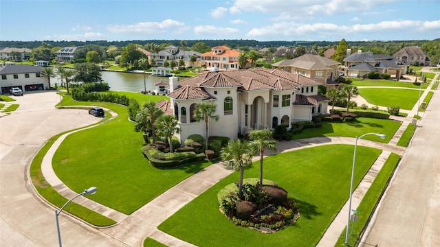 aerial view with a water view