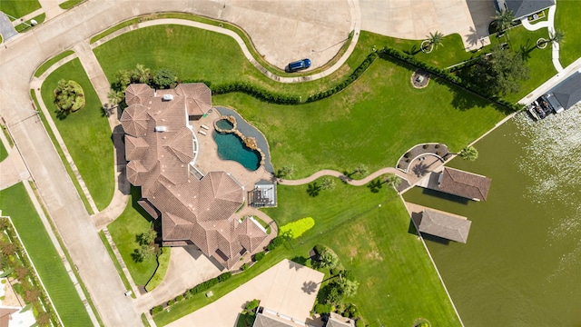 bird's eye view featuring a water view