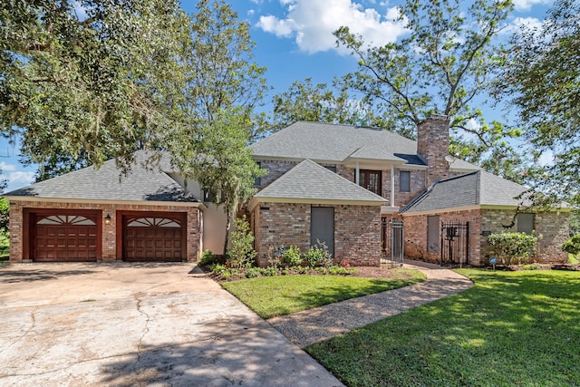 view of front of home featuring a garage and a front lawn