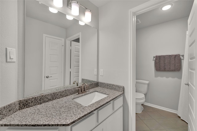 bathroom featuring tile patterned flooring, vanity, and toilet