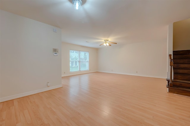 empty room featuring light wood-type flooring and ceiling fan