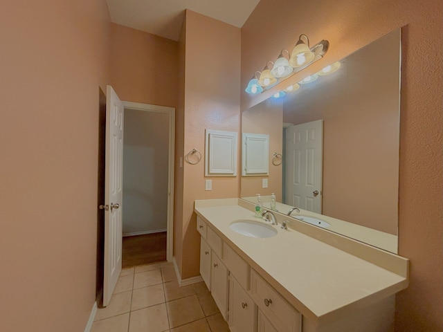 bathroom with vanity and tile patterned floors