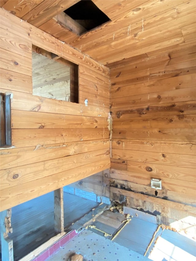 2127 Broadway St, Galveston, TX 77550 - bathroom featuring wood ceiling and wood walls
