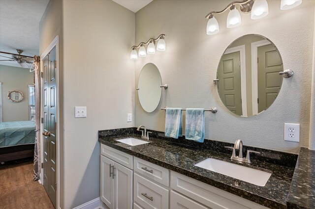 bathroom featuring hardwood / wood-style floors and vanity