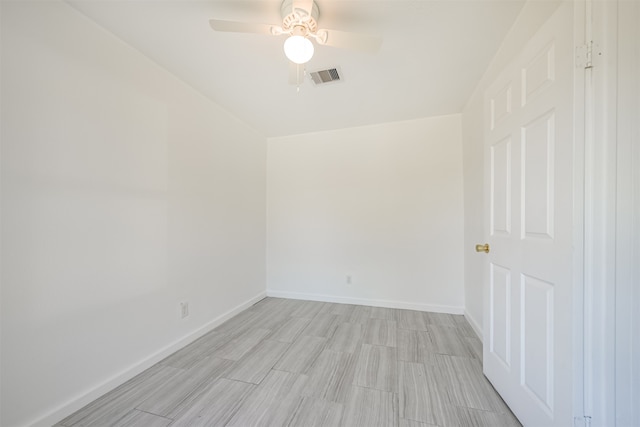 unfurnished room with light hardwood / wood-style floors and ceiling fan