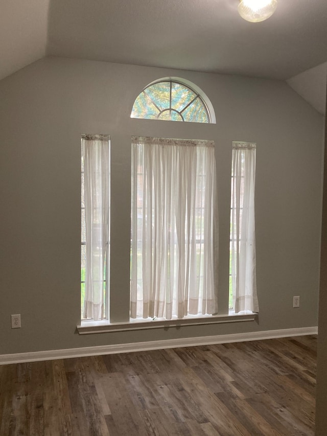 interior space with vaulted ceiling and dark hardwood / wood-style floors