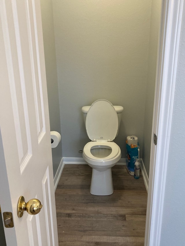 bathroom with wood-type flooring and toilet